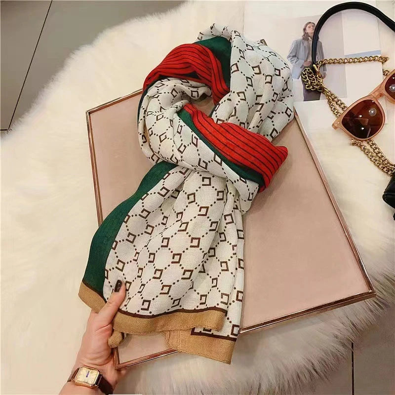 Stunning green red printed hijab / orna