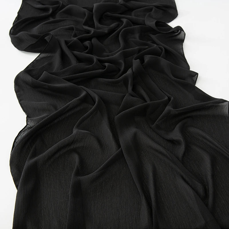 Elegant Black Chiffon Long Hijab / Orna