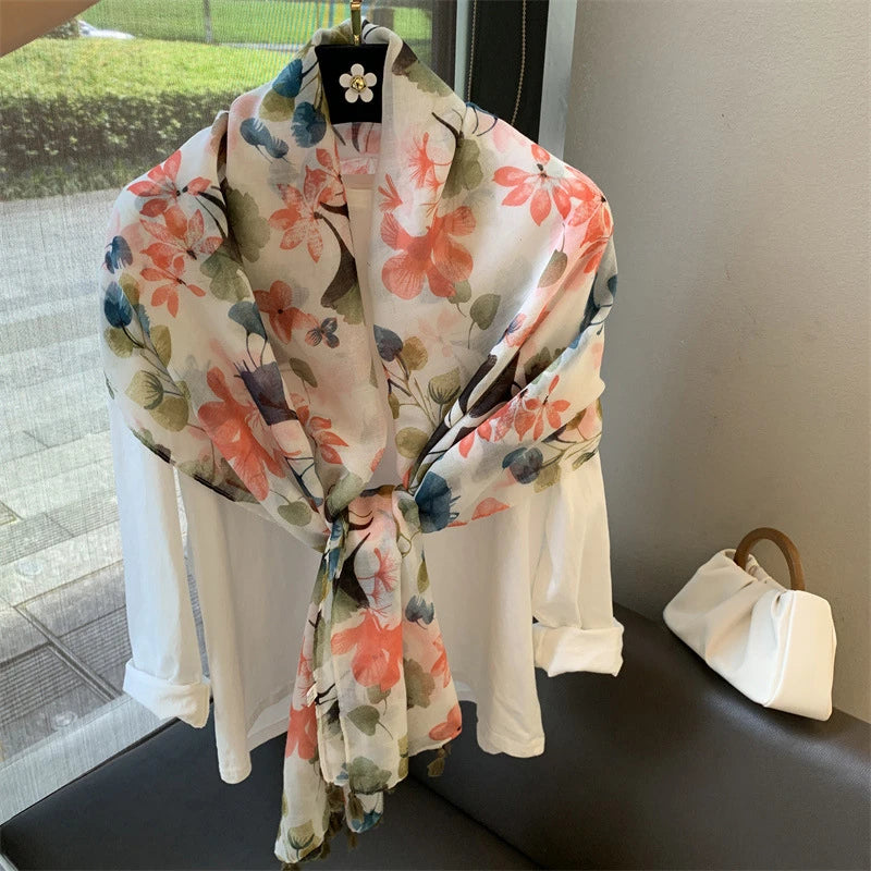 Colorful floral printed tassel cotton hijab /orna
