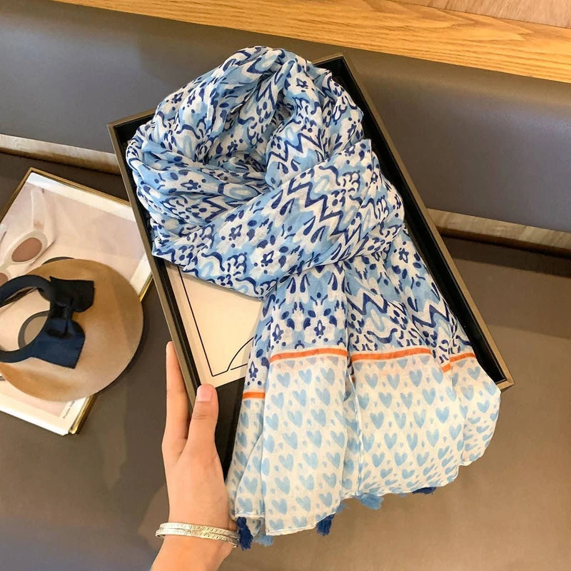 Stylish blue printed long cotton hijab/orna