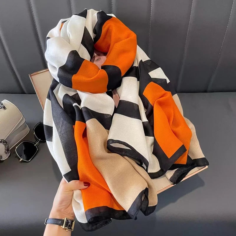 Colorful geometric patterned soft cotton hijab