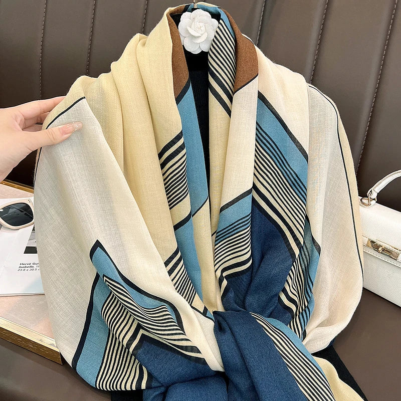 Imported Bohemian Color Block Striped Long Cotton Hijab / Orna