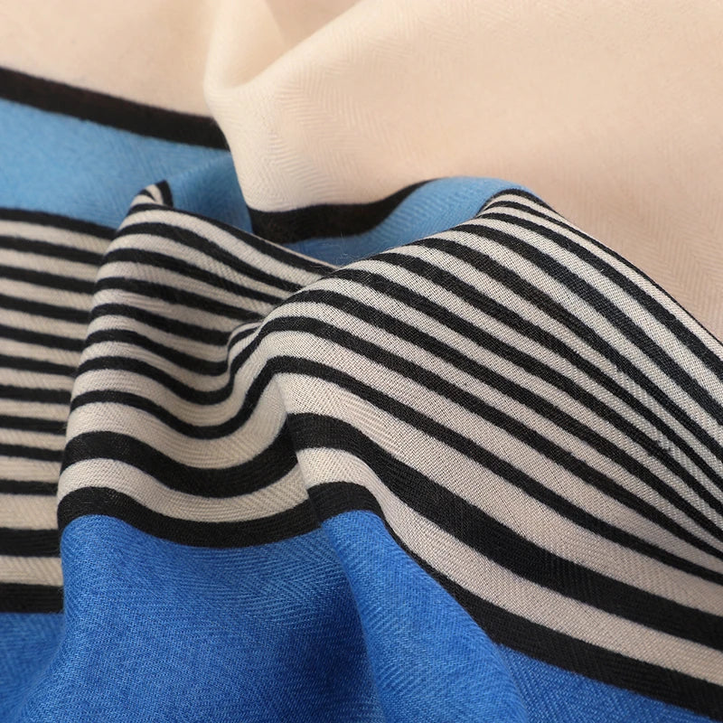 Imported Bohemian Color Block Striped Long Cotton Hijab / Orna