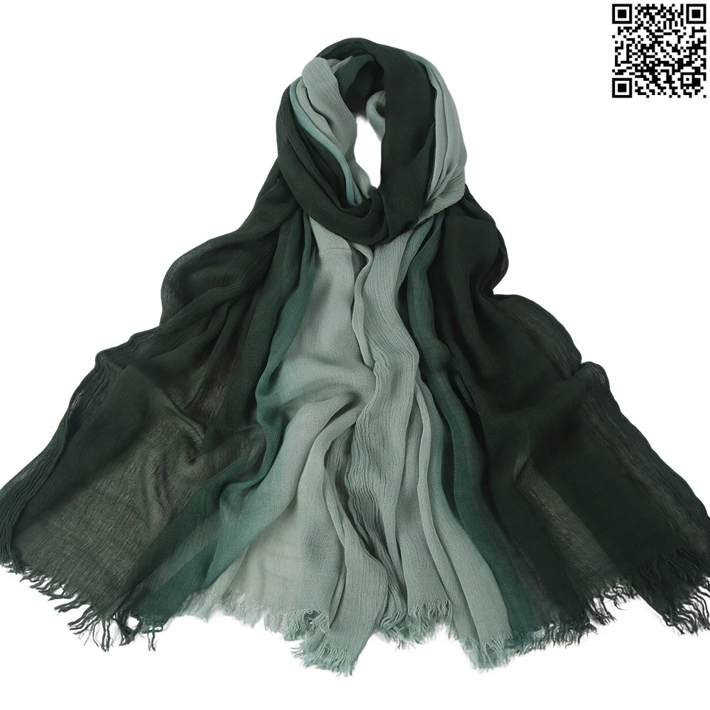 Soft Lightweight Rayon Cotton Forest Green & Sage Green Gradient Long Scarf