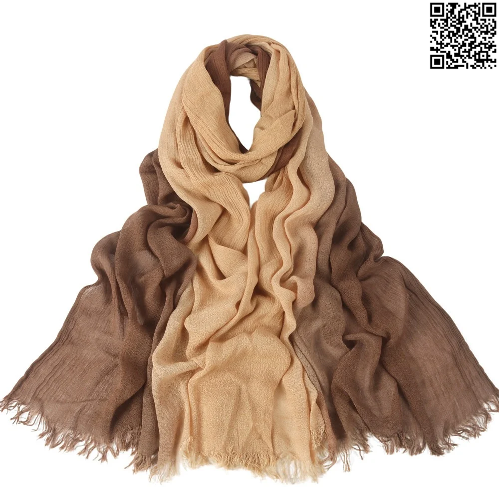 Soft Lightweight Rayon Cotton Coffee Brown & Camel Gradient Long Scarf