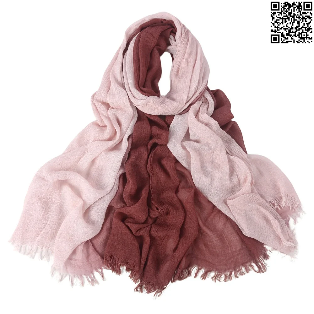 Soft Lightweight Rayon Cotton Burgundy & Blush Pink Gradient Long Scarf