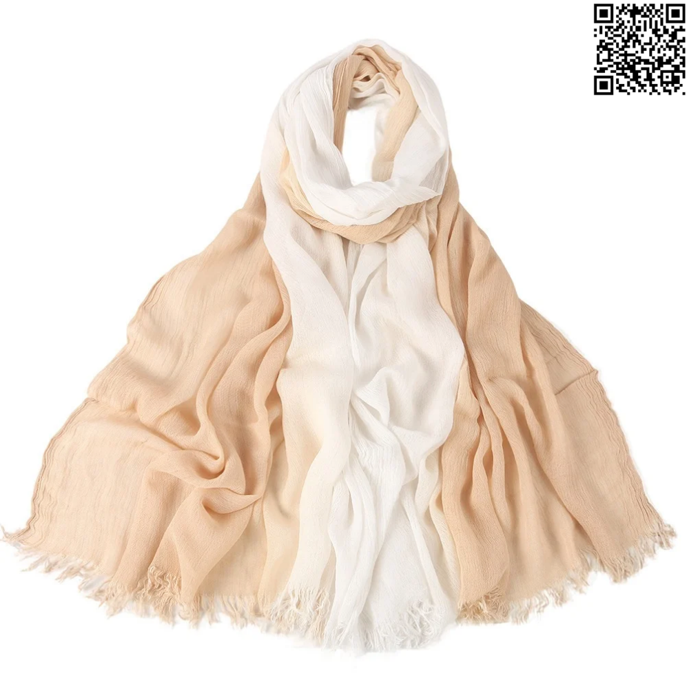 Soft Lightweight Rayon Cotton Beige & Ivory Gradient Long Scarf