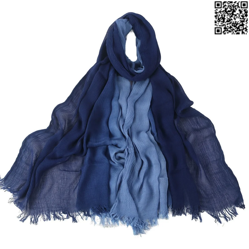 Soft Lightweight Rayon Cotton Deep Navy Blue & Denim Blue Gradient Long Scarf