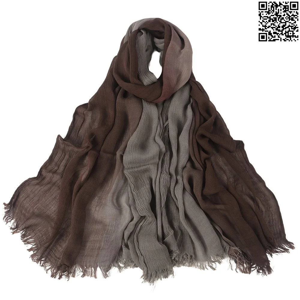 Soft Lightweight Rayon Cotton Coffee & Ash Gray Gradient Long Scarf