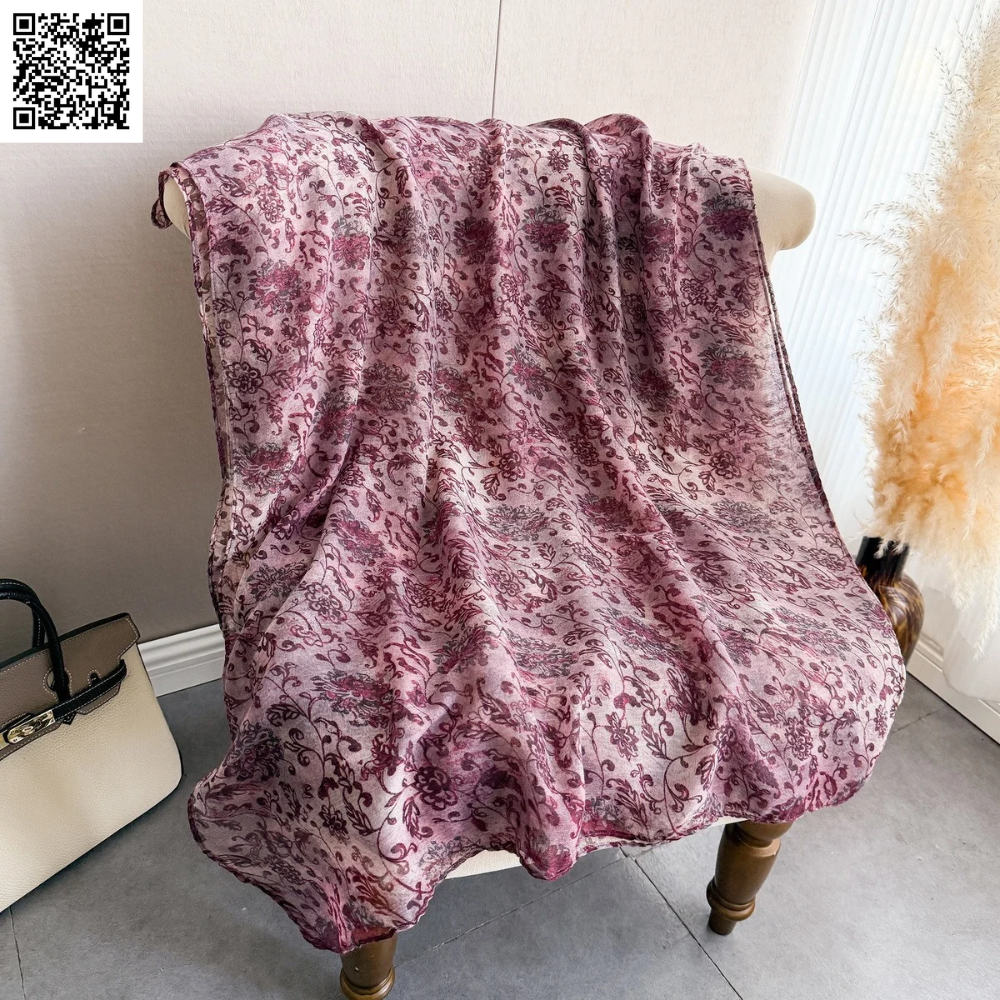 Imported Vine Flower Lightweight Pink Scarf