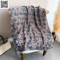 Imported Vine Flower Lightweight Gray Blue Scarf
