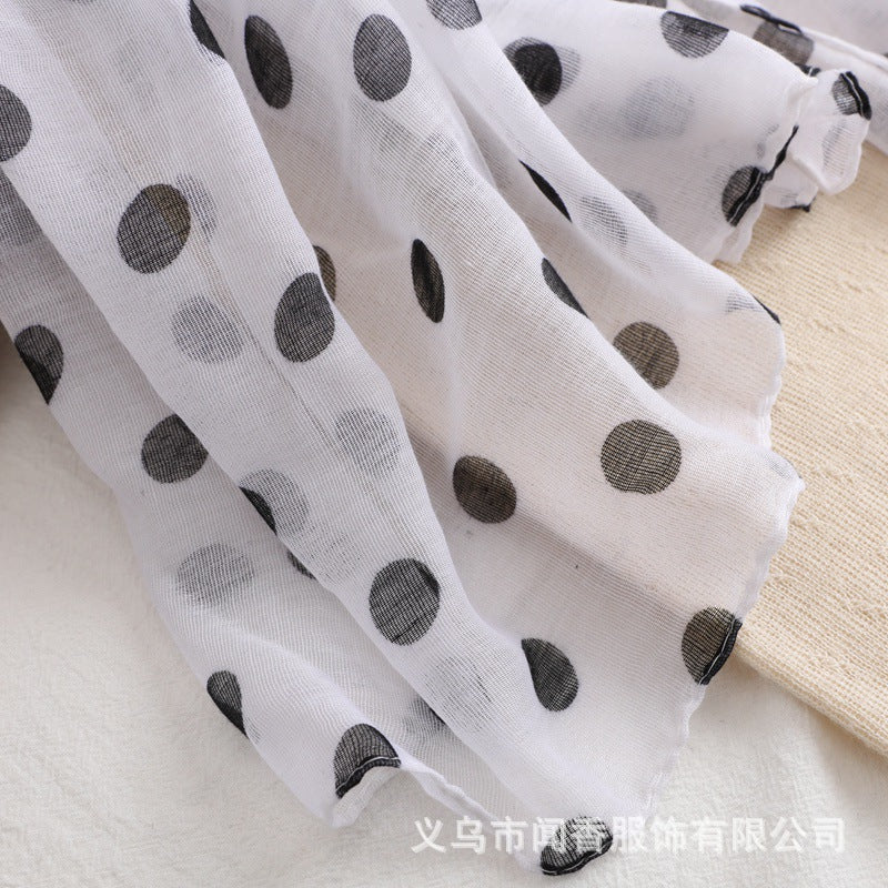 Sophisticated White Color Polka Dot Printed Soft Lightweight Long Hijab / Orna
