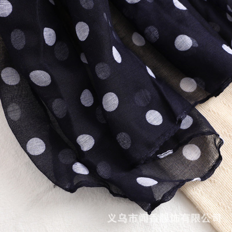 Elegant Navy Blue Polka Dot Printed Soft Lightweight Long Hijab / Orna