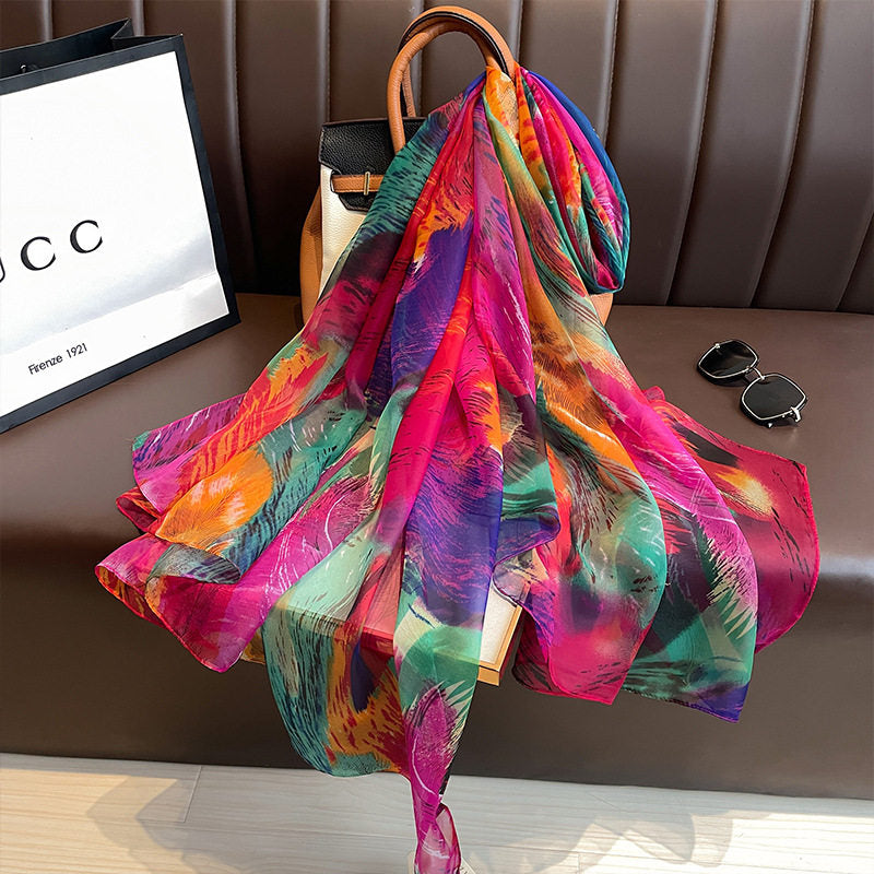 Imported colorful transparent long silk scarf / orna