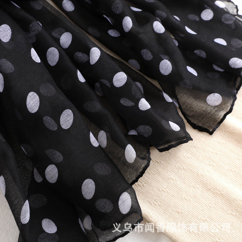 Stylish Black Polka Dot Printed Soft Lightweight Long Hijab / Orna