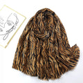Stunning Camel High Quality Imported Zebra Printed Long Party Hijab / Orna Adorned With Elegant Golden Detailing