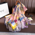 Stunning floral patterned pastel long transparent silk scarf / orna