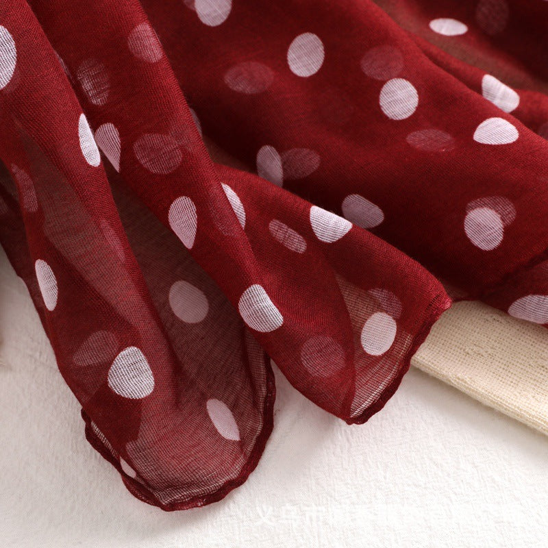 Gorgeous Wine Red Polka Dot Printed Soft Lightweight Long Hijab / Orna