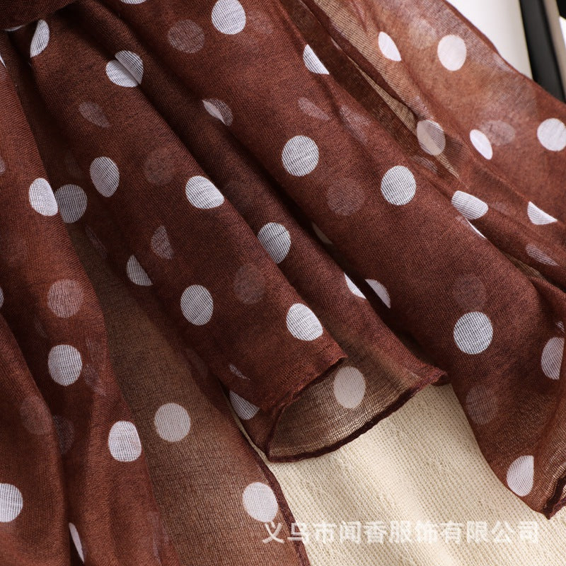 Classy Dark Coffee Color Polka Printed Soft Lightweight Long Hijab / Orna