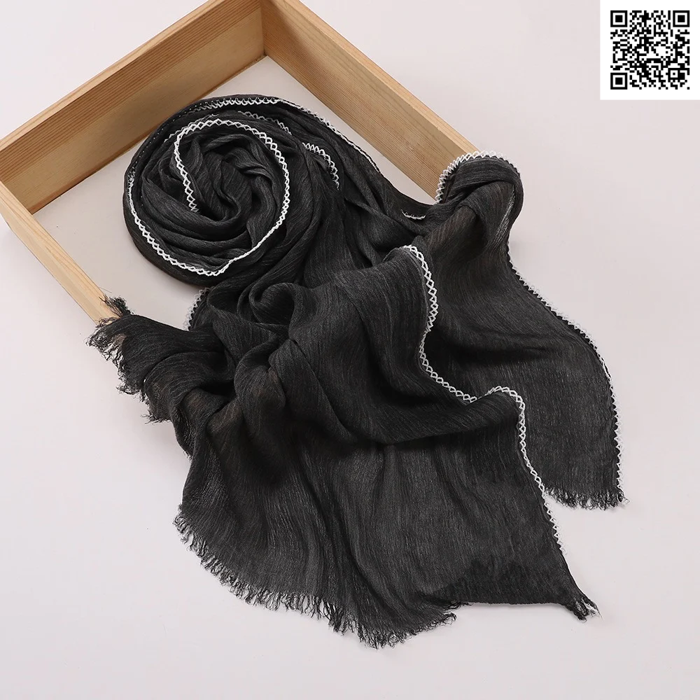 Imported Black Color Super Soft Rayon Cotton Small Lace Hijab / Scarf
