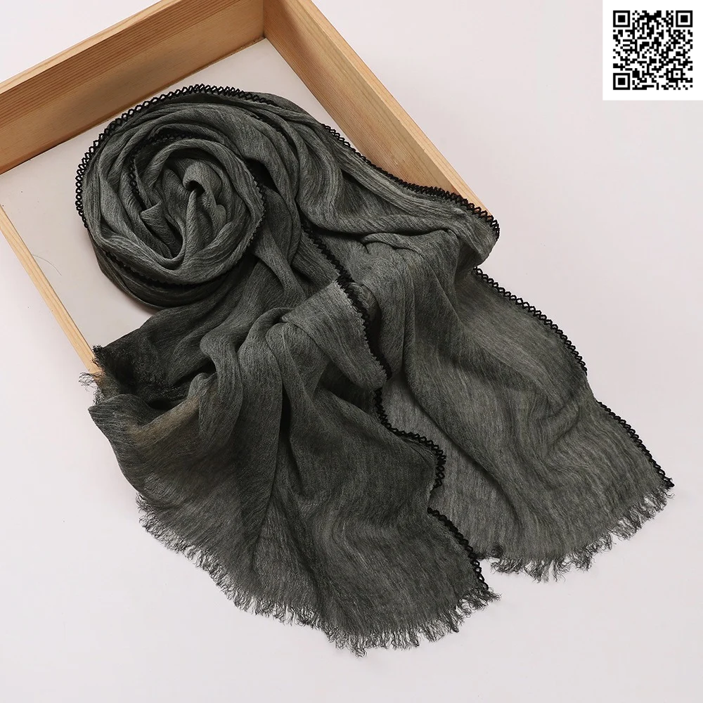 Imported Army Green Color Super Soft Rayon Cotton Small Lace Hijab / Scarf