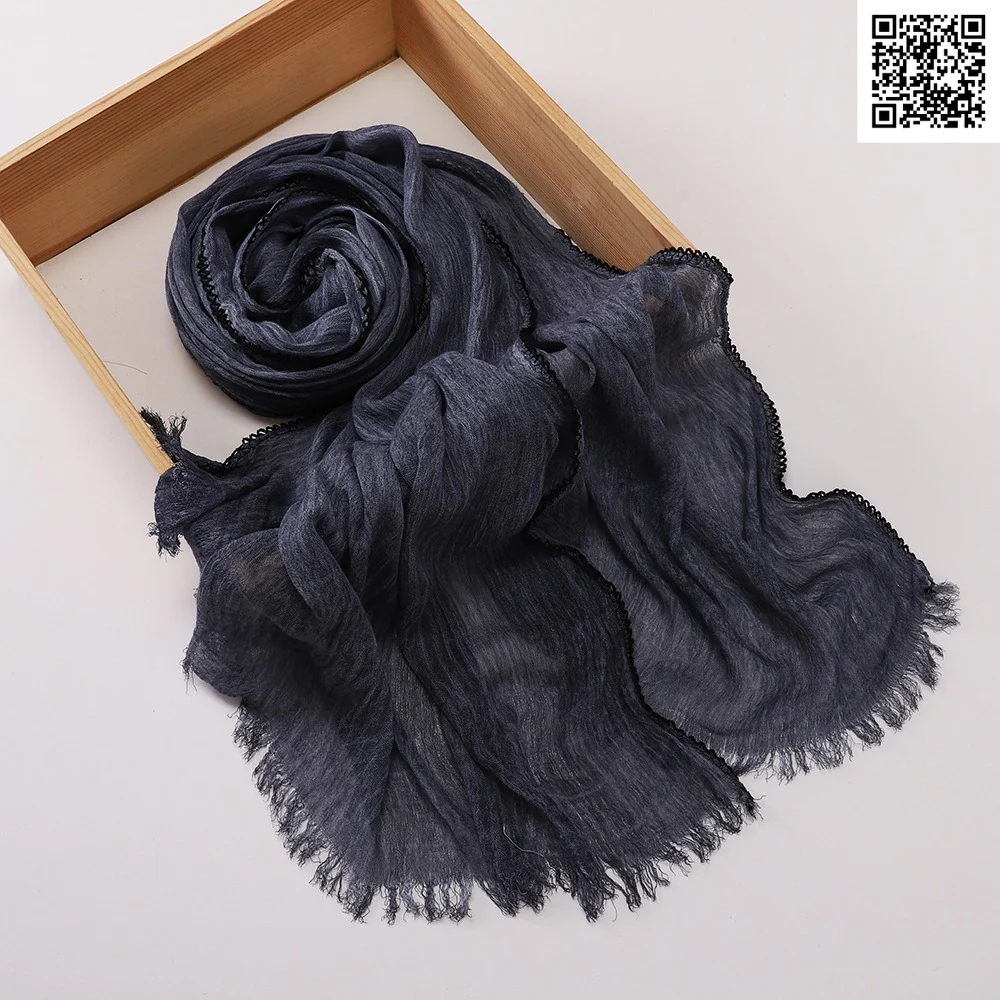 Imported Navy Blue Color Super Soft Rayon Cotton Small Lace Hijab / Scarf