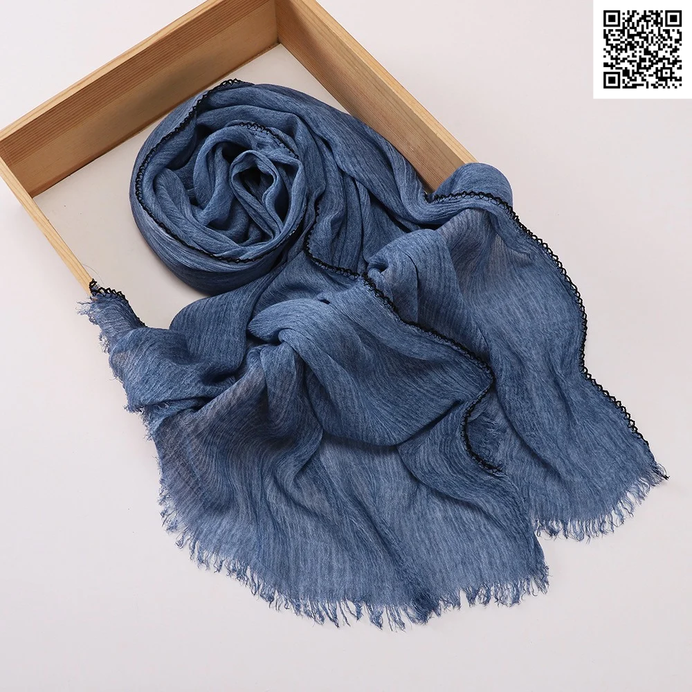 Imported Denim Blue Color Super Soft Rayon Cotton Small Lace Hijab / Scarf