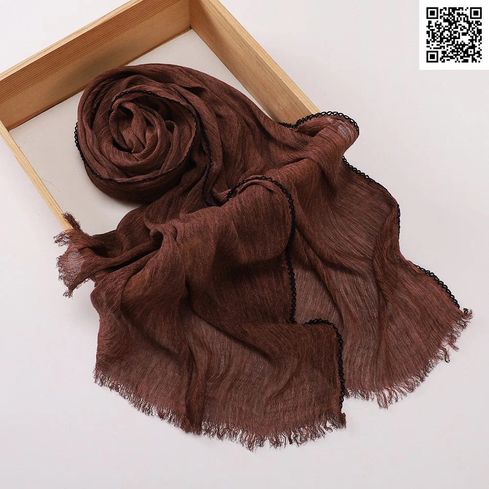 Imported Red Coffee Color Super Soft Rayon Cotton Small Lace Hijab / Scarf