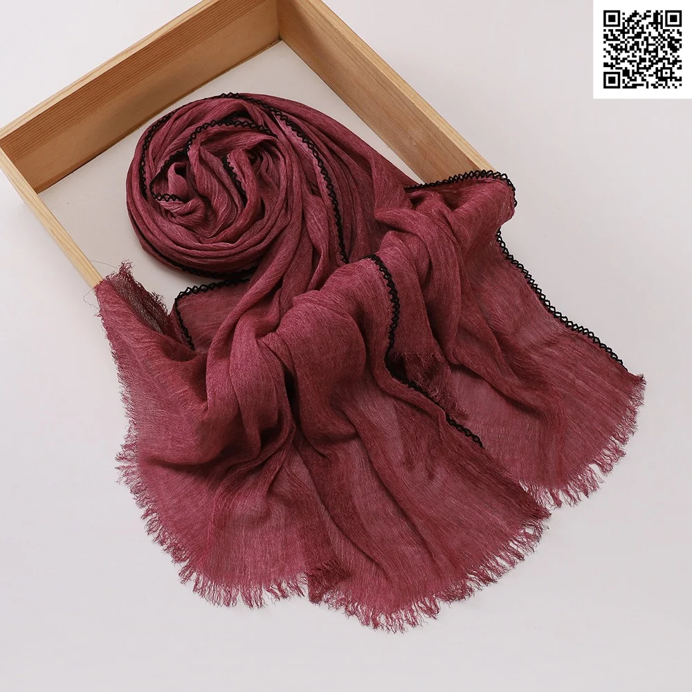 Imported Wine Red Color Super Soft Rayon Cotton Small Lace Hijab / Scarf