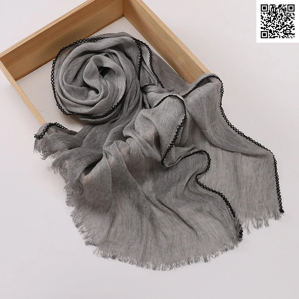 Imported Light Gray Color Super Soft Rayon Cotton Small Lace Hijab / Scarf
