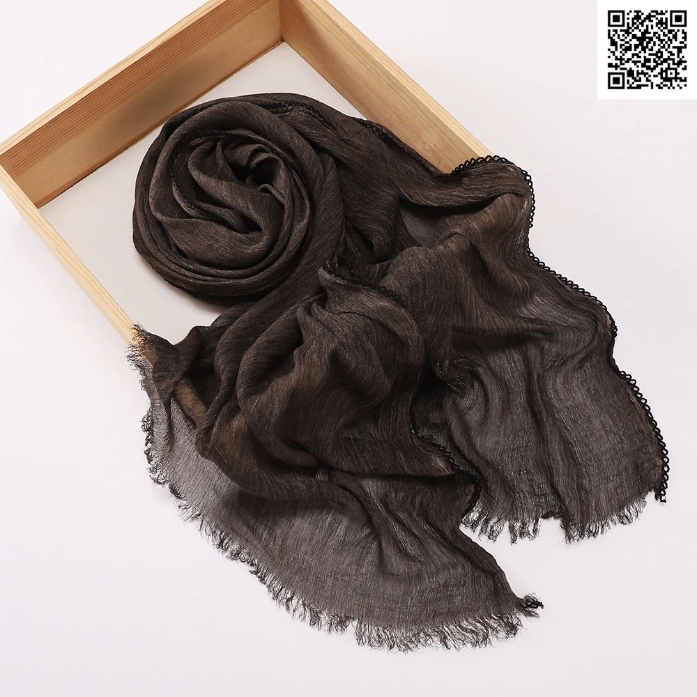 Imported Black Coffee Color Super Soft Rayon Cotton Small Lace Hijab / Scarf
