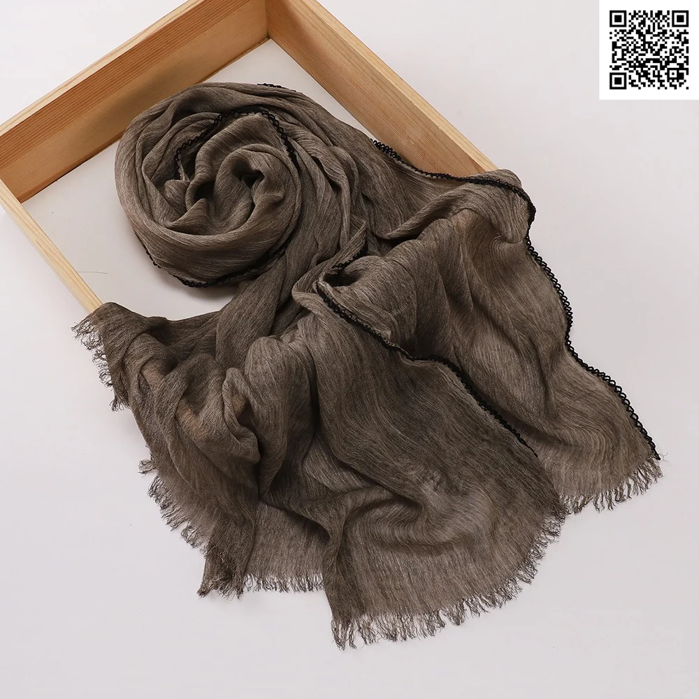 Imported Taupe Color Super Soft Rayon Cotton Small Lace Hijab / Scarf