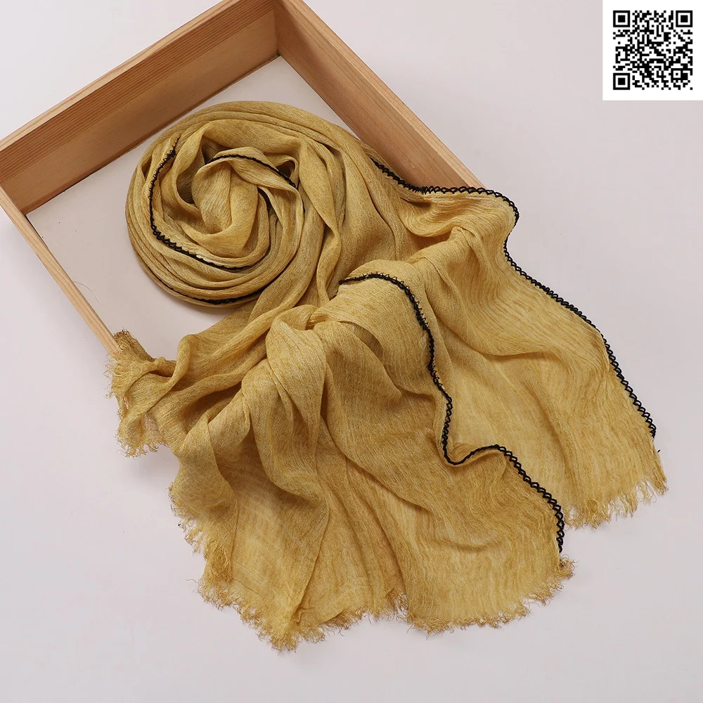 Imported Turmeric Color Super Soft Rayon Cotton Small Lace Hijab / Scarf