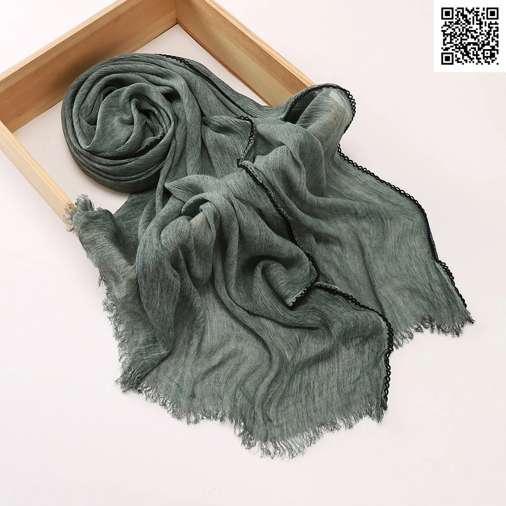 Imported Dark Green Color Super Soft Rayon Cotton Small Lace Hijab / Scarf