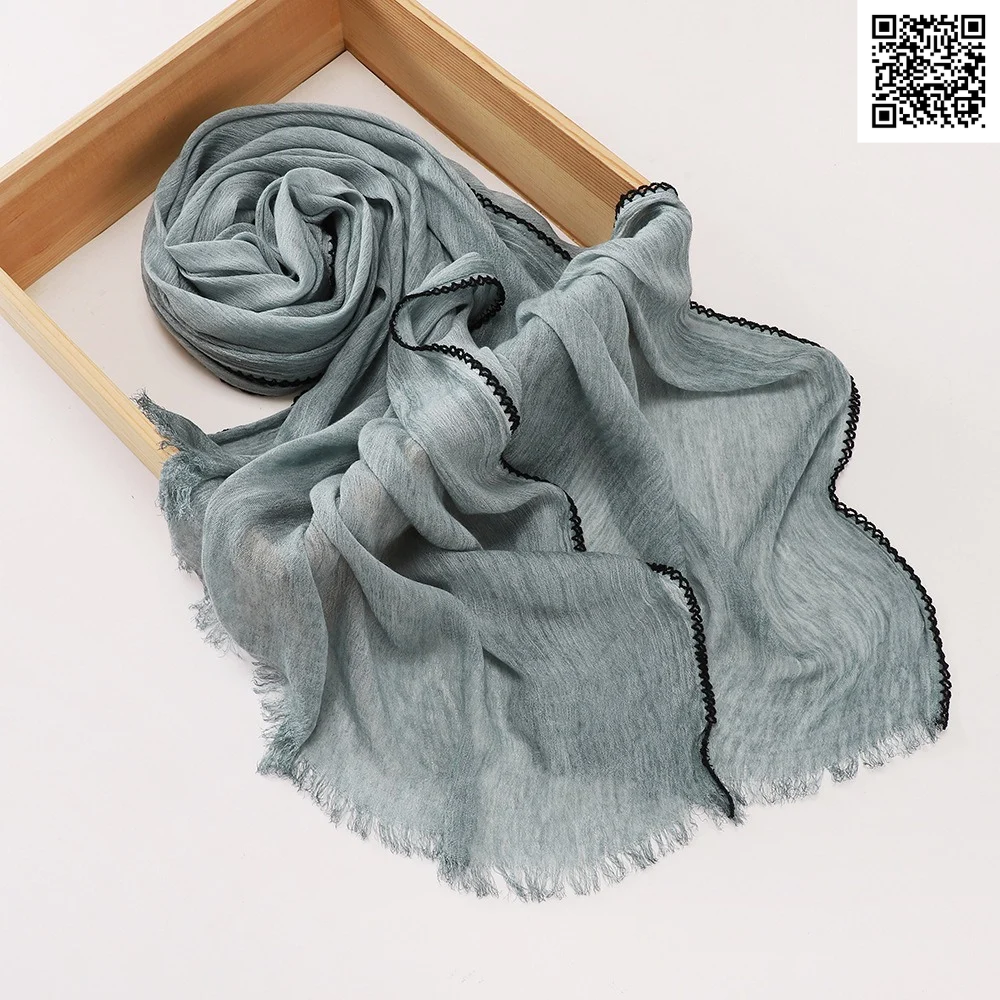 Imported Sage Green Color Super Soft Rayon Cotton Small Lace Hijab / Scarf