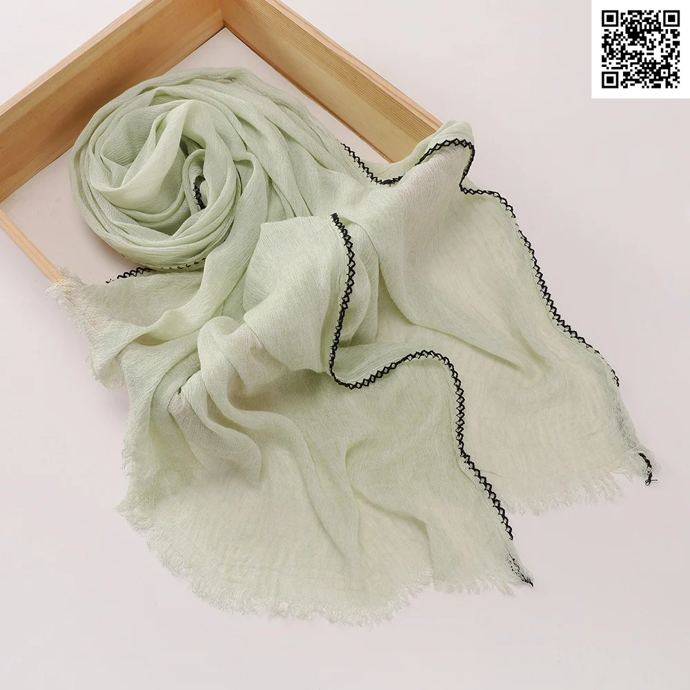 Imported Mint Green Color Super Soft Rayon Cotton Small Lace Hijab / Scarf