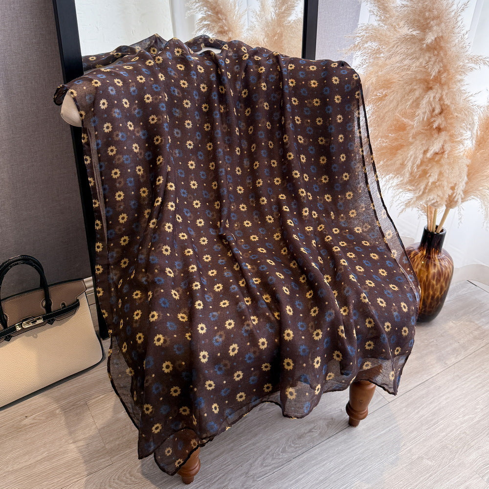 Imported Hemp Star Chrysanthemum Coffee Fashionable Scarf