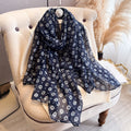 Imported Hemp Star Chrysanthemum Navy Blue Fashionable Scarf