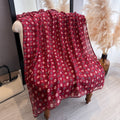 Imported Hemp Star Chrysanthemum Wine Red Fashionable Scarf