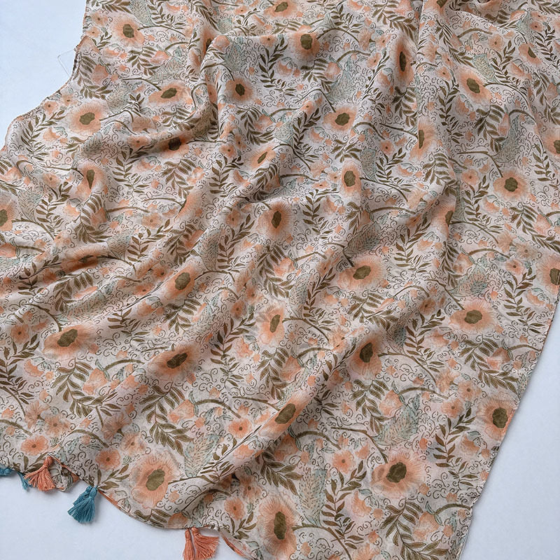Stylish floral printed long soft tassel hijab