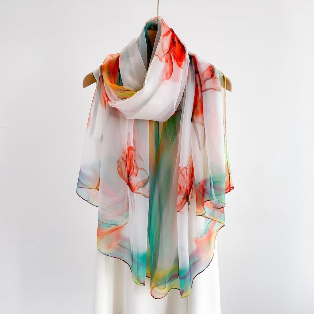 Stunning Colorful Imported Long Silk Scarf / Orna