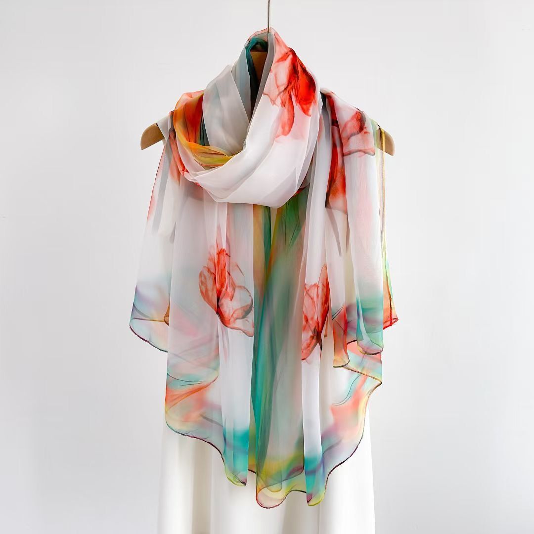 Stunning Colorful Imported Long Silk Scarf / Orna
