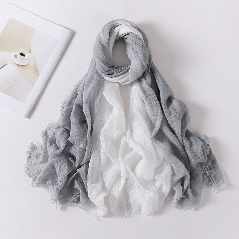 Classy Grey And White Soft Gradient Natural Muslim Women Comfortable Imported Crinkle Cotton Hijab / Orna