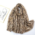 Stylish Khaki Color High Quality Imported Zebra Printed Long Party Hijab / Orna Adorned With Elegant Golden Detailing
