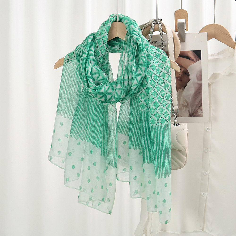 Classy Green Imported Floral Printed Soft Summer Friendly Long Hijab / Orna
