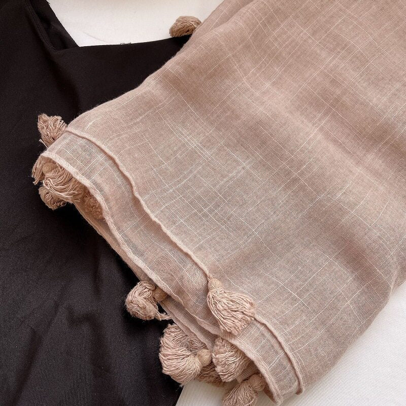 Pretty Nude Pink Fringed Vintage-Style Imported Super Soft Long Summer Friendly Tassel Cotton Hijab / Orna