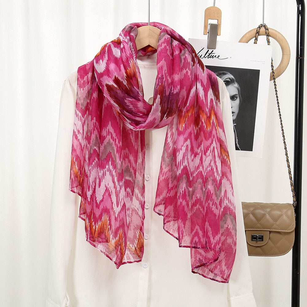 Lovely Pink Ethnic Wave Striped Imported Soft Summer Friendly Long Hijab / Orna