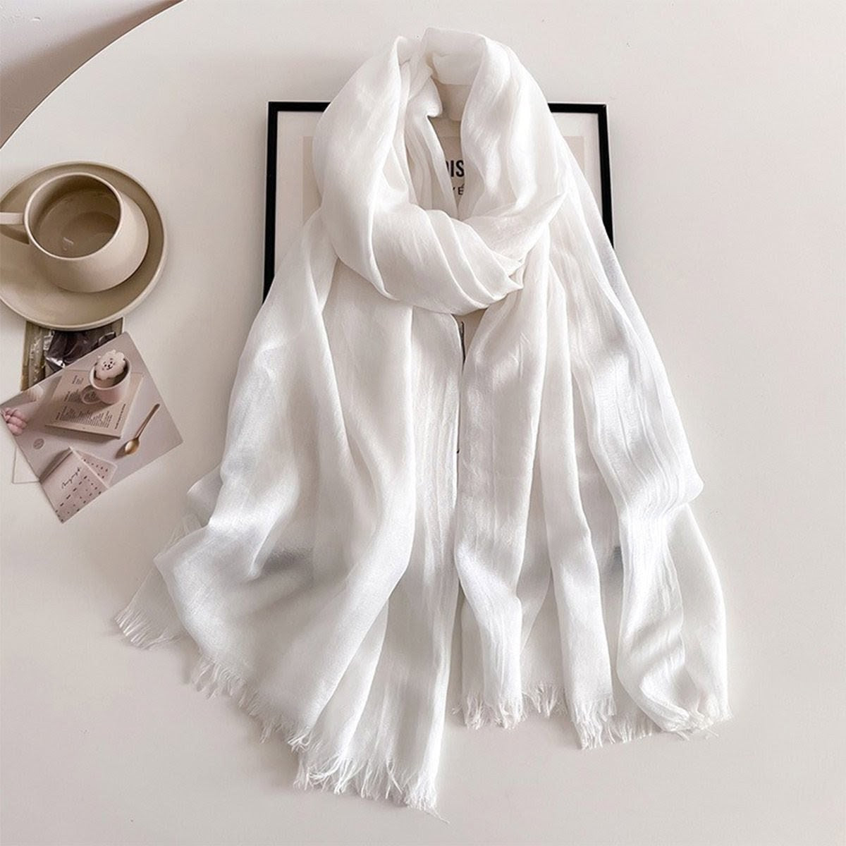 Sophisticated White Imported Super Soft Big Size Summer Friendly Cotton Hijab / Orna