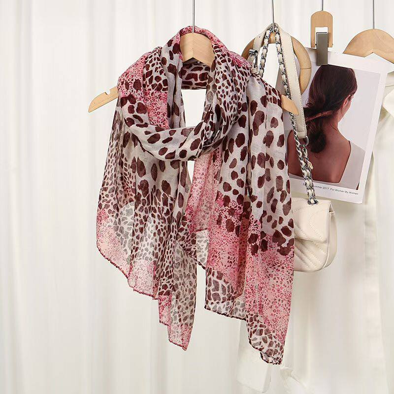 Stunning Pink Colour Leopard Printed Soft Breathable Long Hijab / Orna