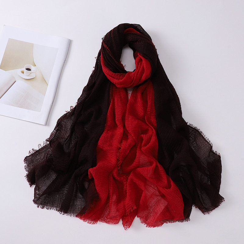 Gorgeous Red And Black Soft Gradient Natural Muslim Women Comfortable Imported Crinkle Cotton Hijab / Orna